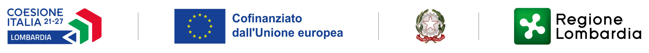 Coesione Italia 2021-2027 Lombardia, Cofinanziato dall'Unione europea, Repubblica Italiana, Regione Lombardia